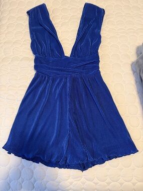 Deep Royal Blue Plisse V-Neck Romper